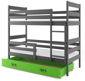 Poschodová posteľ 90 x 200 cm Eril B (grafit + zelená) (s roštami, matracmi a úl. priestorom). Vlastná spoľahlivá doprava až k Vám domov. 1056579