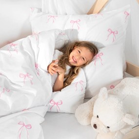 Goldea detské bavlnené obliečky - ružové mašličky 140 x 200 a 70 x 90 cm
