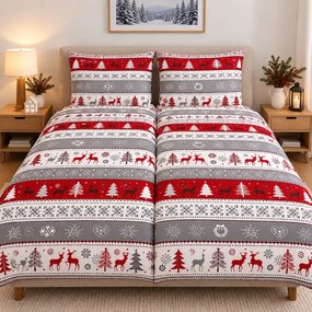 Obliečky bavlnené Vianočné Snowman červené TiaHome - 1x Vankúš 90x70cm, 1x Paplón 140x200cm