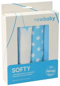 NEW BABY Látkové bavlnené plienky New Baby Softy s potiskom 70 x 70 cm 4 ks tyrkysovo-biele