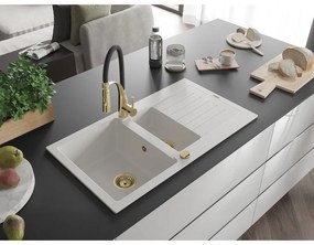 Mexen Matias, granitový drez 900x505x200 mm, 1,5-komorový a drezová batéria Aster, biela, 6502-20-73450-57-G