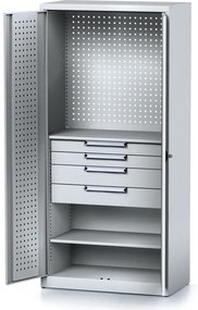 Dielenská skriňa MECHANIC, 1950x920x500 mm, 2 police, 4 zásuvky sivé dvere