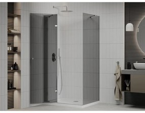 Mexen Roma, sprchový kút s krídlovými dverami 110 (dvere) x 100 (stena) cm, 6mm šedé sklo, chrómový profil + slim sprchová vanička biela + chrómový sifón, 854-110-100-01-40-4010