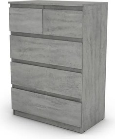 Komoda s 5 zásuvkami Carlos, šedý betón, 75 cm