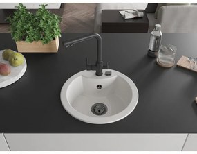 Mexen Diego, 1-komorový granitový drez 488x488x167 mm, čierna batéria Duero, biela, 6512-20-671600-70