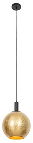 Dizajnové závesné svietidlo čierne so zlatým sklom - Bert