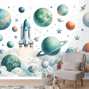 Tapeta detský vesmírny svet s raketami