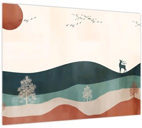 Sklenený obraz - Ilustrovaná krajina (70x50 cm)