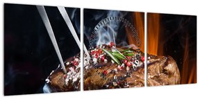 Obraz steaku na grile (s hodinami) (90x30 cm)