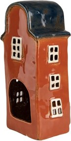 Červený keramický svietnik na čajovú sviečku domček Amster Village - 12*9*25 cm