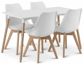Jedálenský set 1 + 4, biely stôl ADRIA 120x80 cm + biela stolička BALI MARK s bukovými nohami