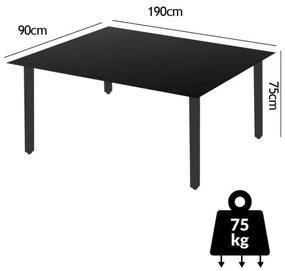 InternetovaZahrada Záhradný stôl Bern 190x90x75 cm - strieborný