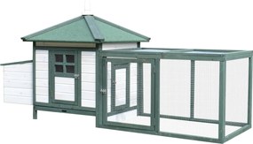 PawHut Drevená kurník s nástavcom a vyberateľnou táckou 196x76x97 cm Zelená a Biela | Aosom
