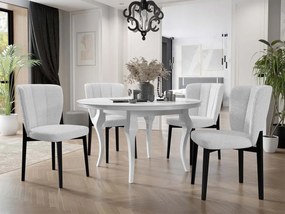 Okrúhly rozkladací stôl so 4 stoličkami ST106 08, Farby: čierny, Dostupné poťahy: Baloo 2073, Farby:: biely lesk
