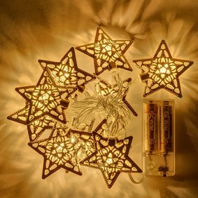 DECOLED LED světelný řetěz na baterie, kovové hvězdy, teple bílá, 10 diod, 1,3 m