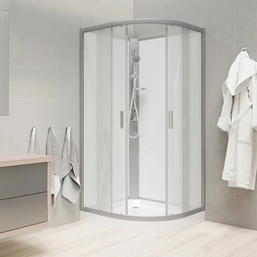 Mereo Mereo, Sprchový box, štvrťkruh, bez striešky, s vaničkou SMC, satin ALU, sklo Point, zadne steny biele, MER-CK35122KBW