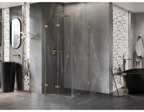 Mexen Lunar-F, 1-krídlový sprchový kút so skladacími dverami, ľavý, 100 x 100 cm, 8mm číre sklo, zlatý lesklý profil, 836-100100-50-00-L