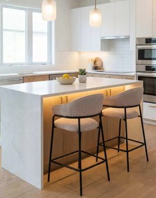 Barová stolička do kuchyne s opierkou na nohy Bianca, čalúnená, béžová