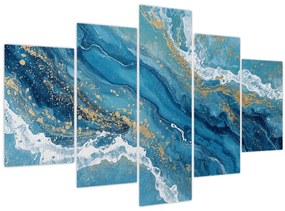 Obraz - Bledomodrý mramor so zlatom II. (150x105 cm)