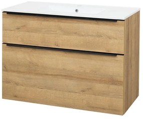 Mereo, Mereo Mailo, kúpeľňová skrinka s keramickým umývadlom 101 cm, dub Riviera, čierne madlo, MER-CN522B