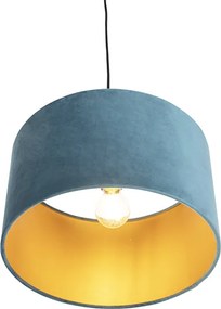 Závesné svietidlo s modrým zamatovým tienidlom so zlatom 35 cm - Combi