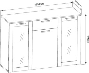Komoda so šuplíkom Niklas, 120 cm, šedá/dub artisan