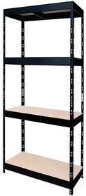 Skladový kovový regál nitovaný čierny 180x75x35 cm - 4 políc/200 kg