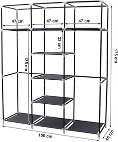SONGMICS Šatník, látková, čierna, 150x175 cm