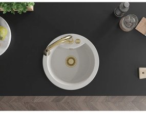 Mexen Diego, 1-komorový granitový drez 488x488x167 mm a drezová batéria Elia, biela, 6512-20-670101-50