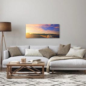 Obraz žltého auta v poli (120x50 cm)