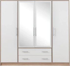 Šatník Smart 200 cm, dub sonoma / biela, zrkadlo