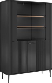 Vitrína Vesper 103 cm štvordverová - čierna / čierne nohy