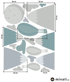 Samolepky na stenu - Šedo-modré balóny nad kopcami