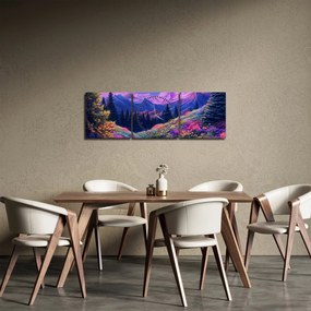 Obraz - Fialová krajina pri úplnku (s hodinami) (90x30 cm)