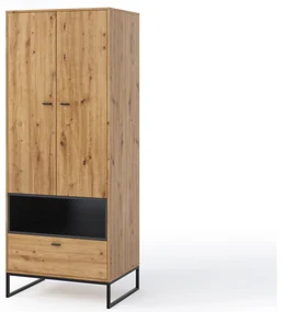 Šatníková skriňa Oliver SZ2D (dub artisan + čierna matná). Akcia -20%. Vlastná spoľahlivá doprava až k Vám domov. 1051790