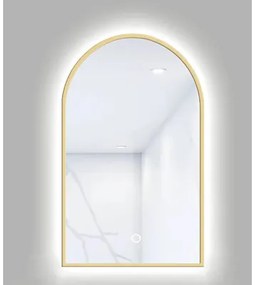 Zrkadlo do kúpeľne s osvetlením Portal LED so zlatým rámom 80x50 cm s vypínačom a podložkou proti zahmlievaniu