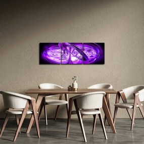 Obraz fialových fraktálov (s hodinami) (90x30 cm)
