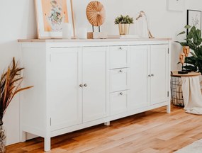 Široká úložná komoda Bergen, biela/dub artisan