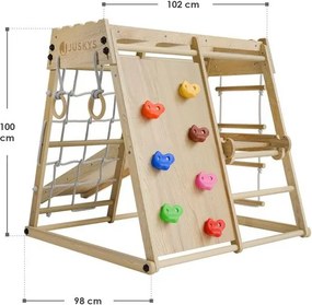 Detské vnútorné drevené ihrisko so šmykľavkou, lezeckou sten