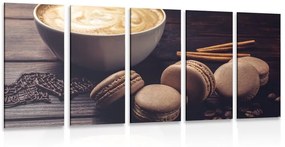 5-dielny obraz káva s čokoládovými makrónkami - 100x50
