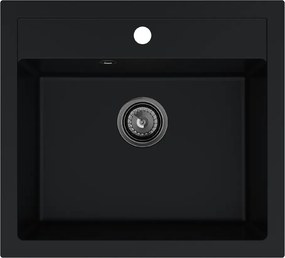 Sink Quality Ferrum, kuchynský granitový drez 565x510x205 mm + čierny sifón, čierna, SKQ-FER.C.1K60.XB