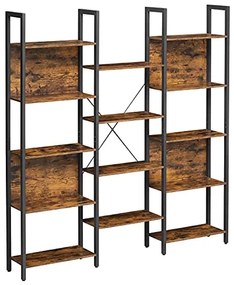 Knižnica, industriálny dizajn, 14 políc, 166x158x24cm, vintage hnedo-čierny
