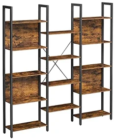 Knižnica, industriálny dizajn, 14 políc, 166x158x24cm, vintage hnedo-čierny