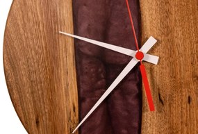 Drevené hodiny s epoxidovou živicou Ø 30cm - orech, vínová perleť