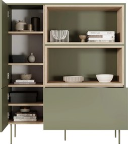 Vysoká komoda Desin 120 cm s dvoma dverami a zásuvkou - olivový / dub nagano