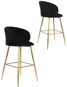 Barová stolička Ganta Gold, čierny zamat, glamour štýl