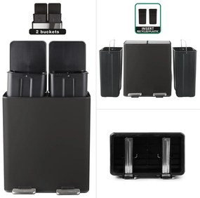 Matne čierny oceľový odpadkový kôš 2x20 l na triedený odpad/nášľapný Aliya – Spirella