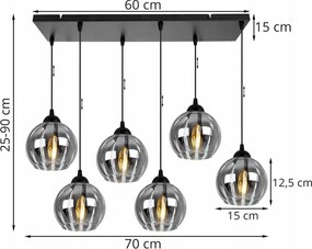 Závesné svietidlo Eliza, 6x sklenené tienidlo so vzorom
