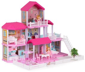 Veľký domček pre bábiky VILLA s nábytkom ružový