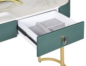 Toaletný stolík s 2 zásuvkami a LED zrkadlom tmavozelená/zlatá VINAX Beliani
